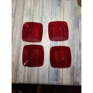 4 Anchor Hocking Royal Ruby Red Charm square saucer plates. 5.5 In